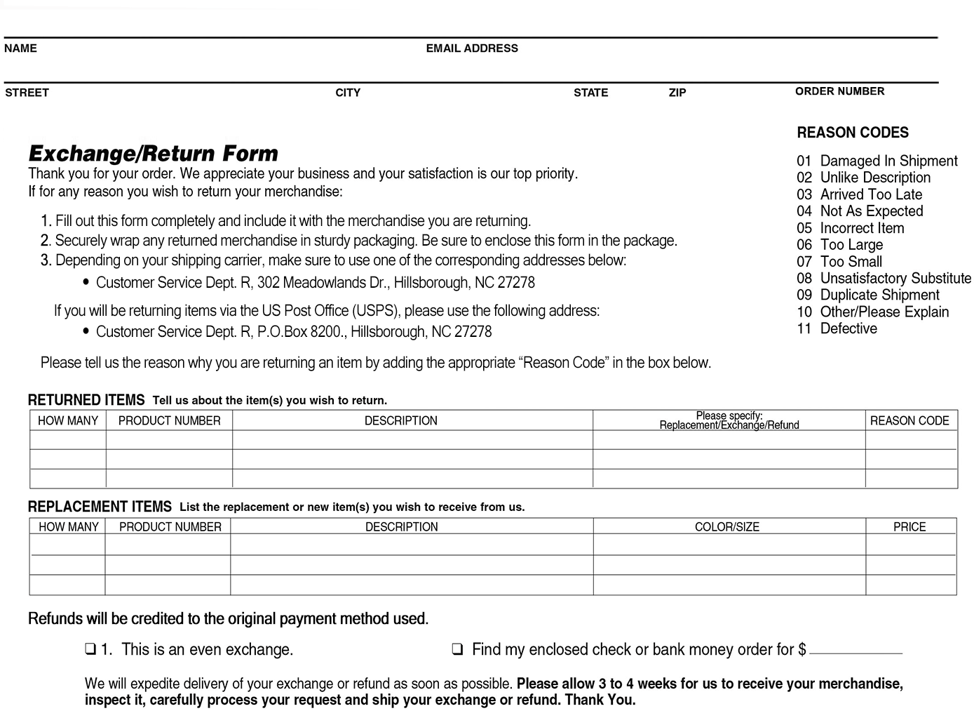 printable return form