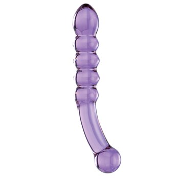 Glas Purple Rain Ribbed Glass Dildo table top shot