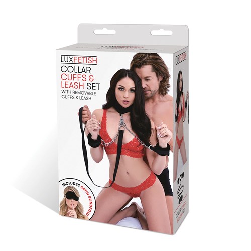 Lux Fetish Collar,Cuffs, Leash Set box