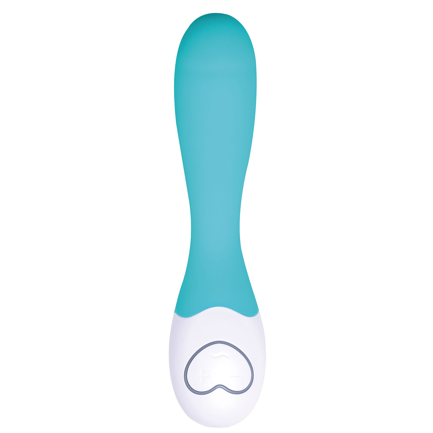 OhMiBod Lovelife Cuddle G-Spot Massager standing upright on table - Turquoise