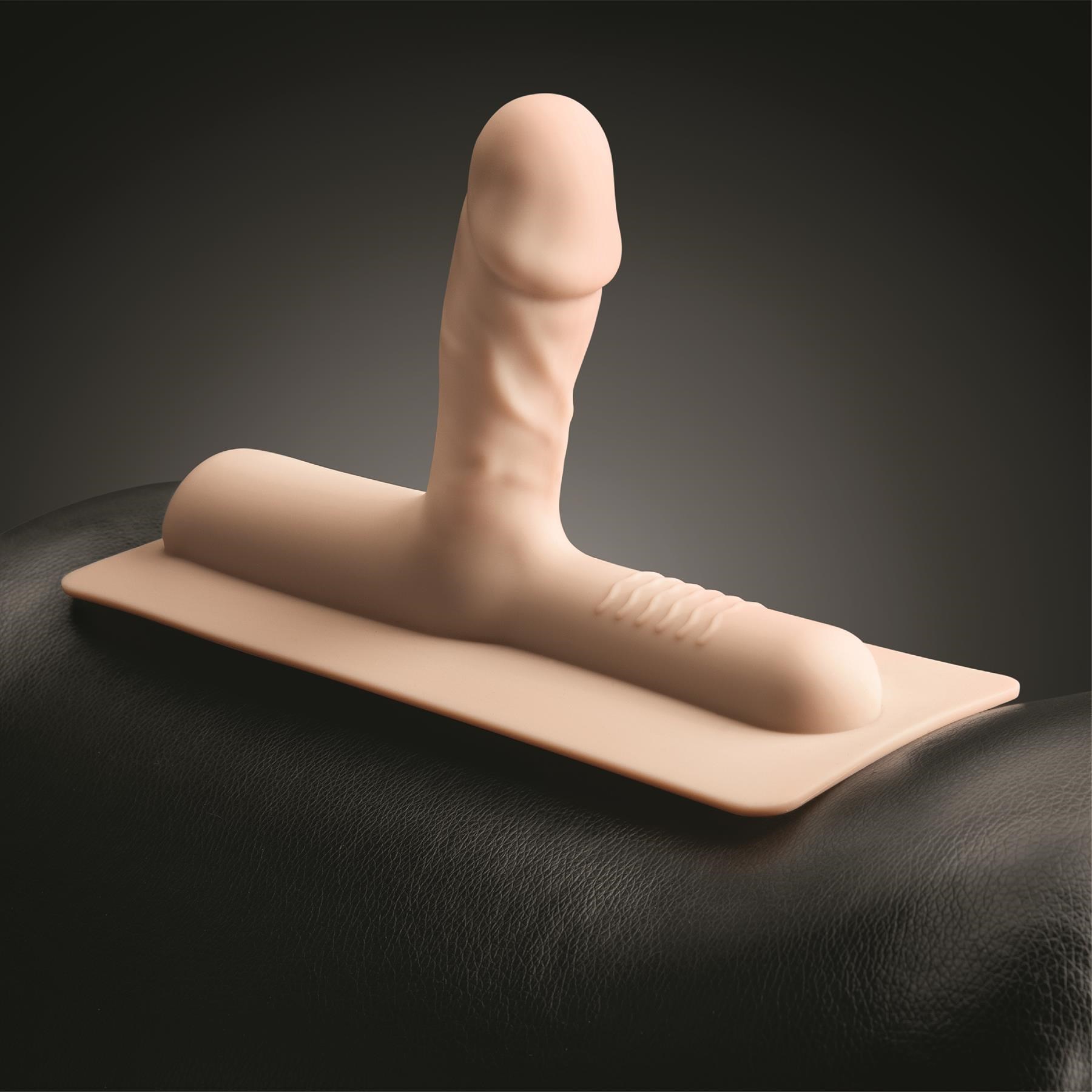 The Cowgirl Bronco Realistic Dildo Attachment Close Up on Cowgirl Sex Machine - White