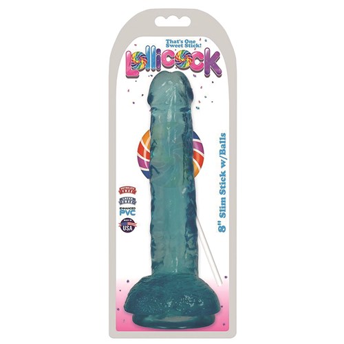 Lollicock 8-Inch Slim Stick Dildo Package Shot - Blue