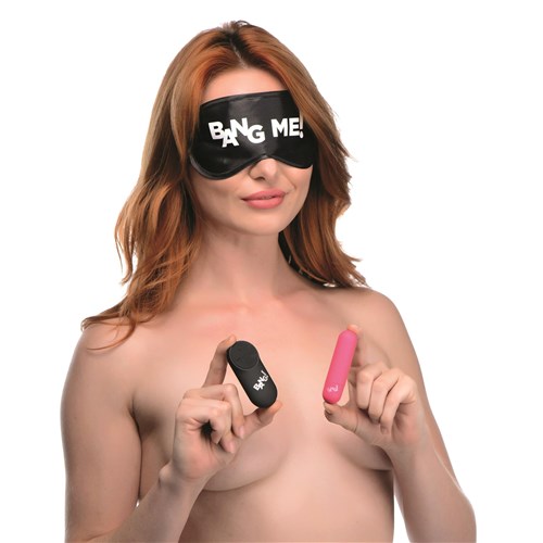 Bang! Power Panty Kit Model with Blindfold Holding Bullet and Remote