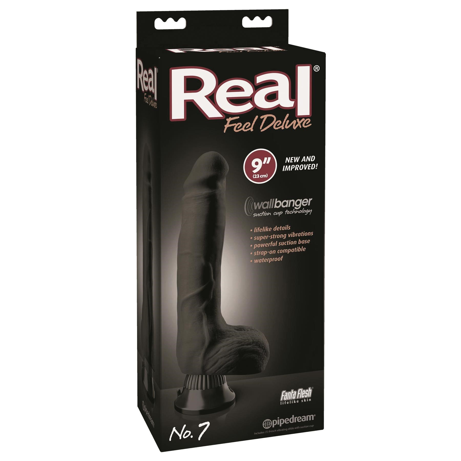 Real Feel 9 Vibrating Dildo Package Shot - Black