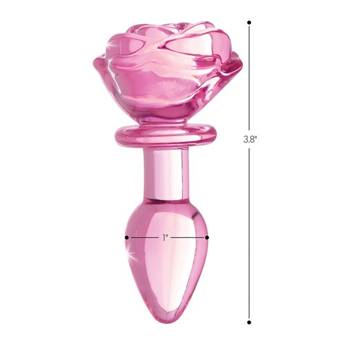 Booty Sparks Pink Rose Glass Anal Plug side view with measurement
