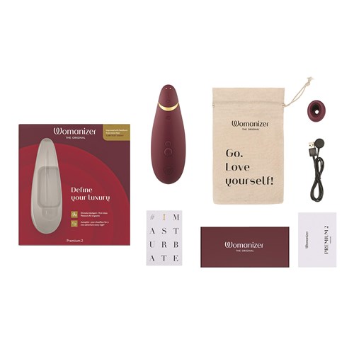 Womanizer Premium 2 Clitoral Stimulator All Components - Burgundy