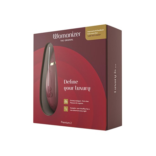 Womanizer Premium 2 Clitoral Stimulator Packaging Shot - Burgundy