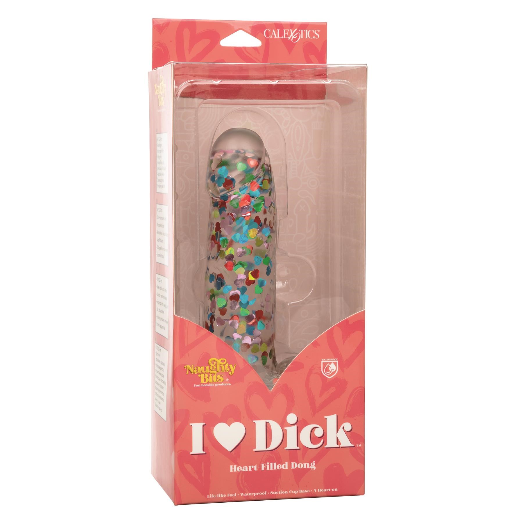 Naughty Bits I Love Dick Heart Filled Dildo - Packaging Shot