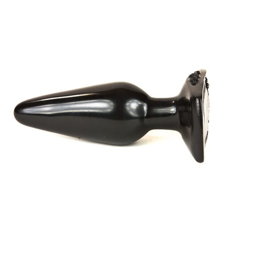 Black Latex Butt Plug - Medium - laying down left