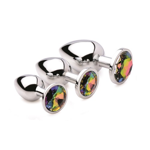 Rainbow Prism Gem Anal Plug - Product Shot - All Three Sizes