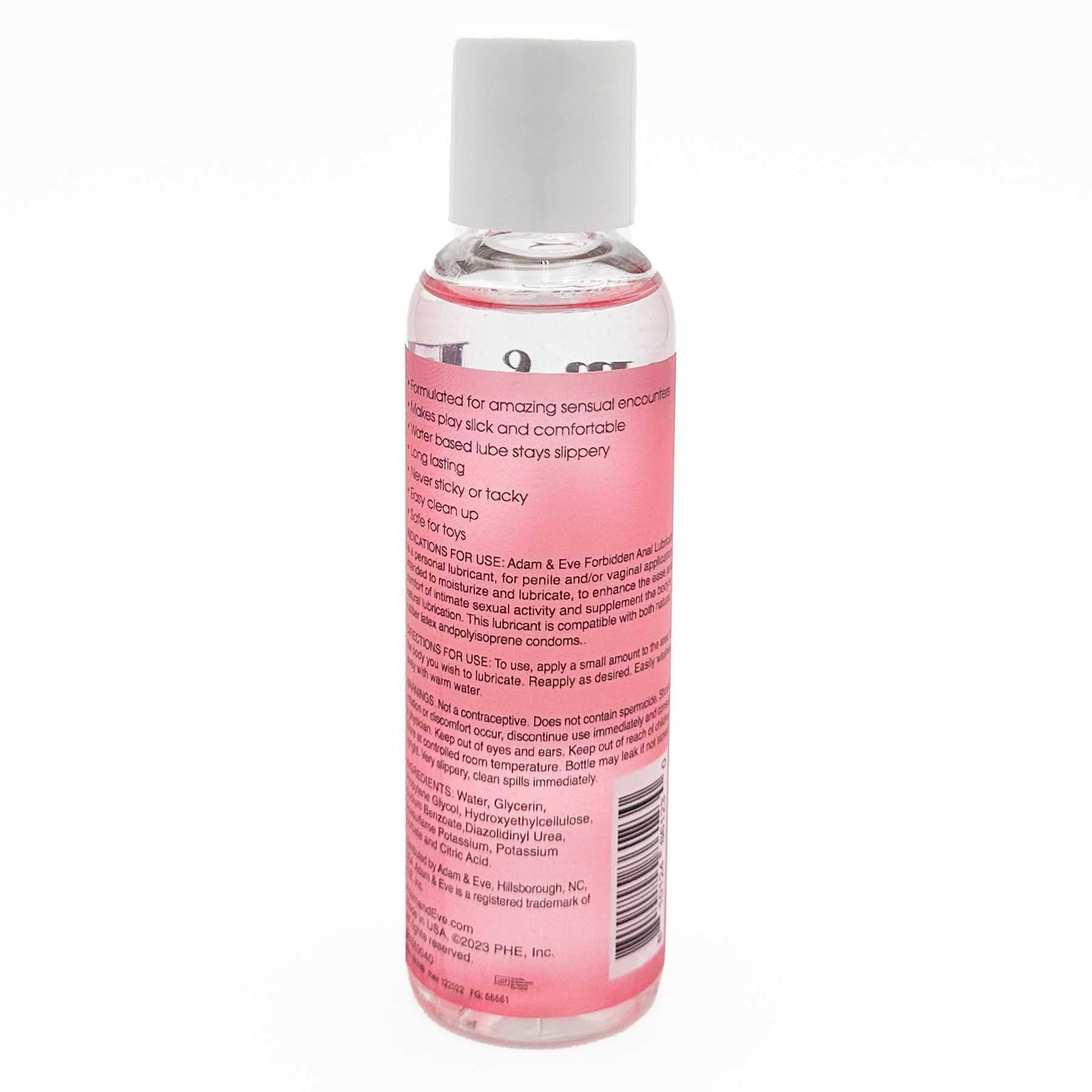 Adam & Eve Forbidden Anal Lubricant 4 oz back of bottle