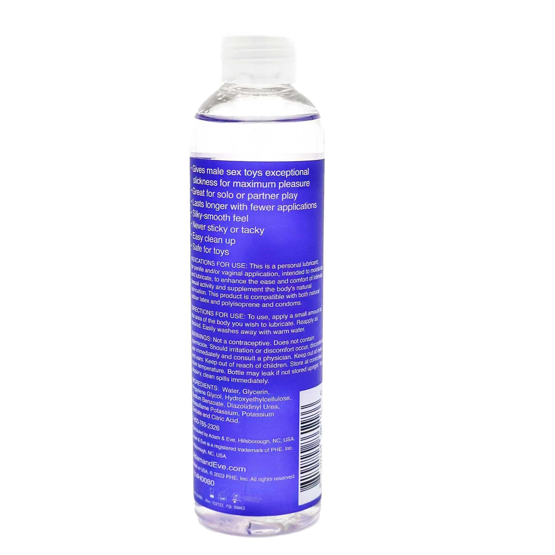 Adam & Eve Masturbator Lube 8 oz back of bottle