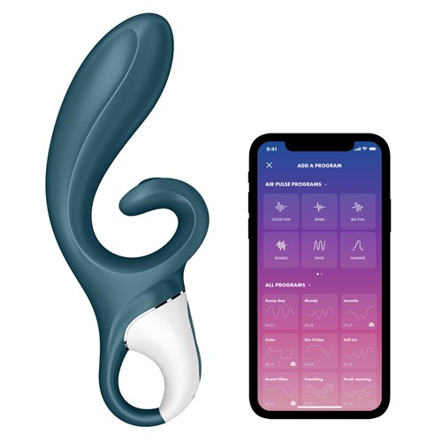 Satisfyer Hug Me Rabbit Vibrator - Product Shot with Phone App