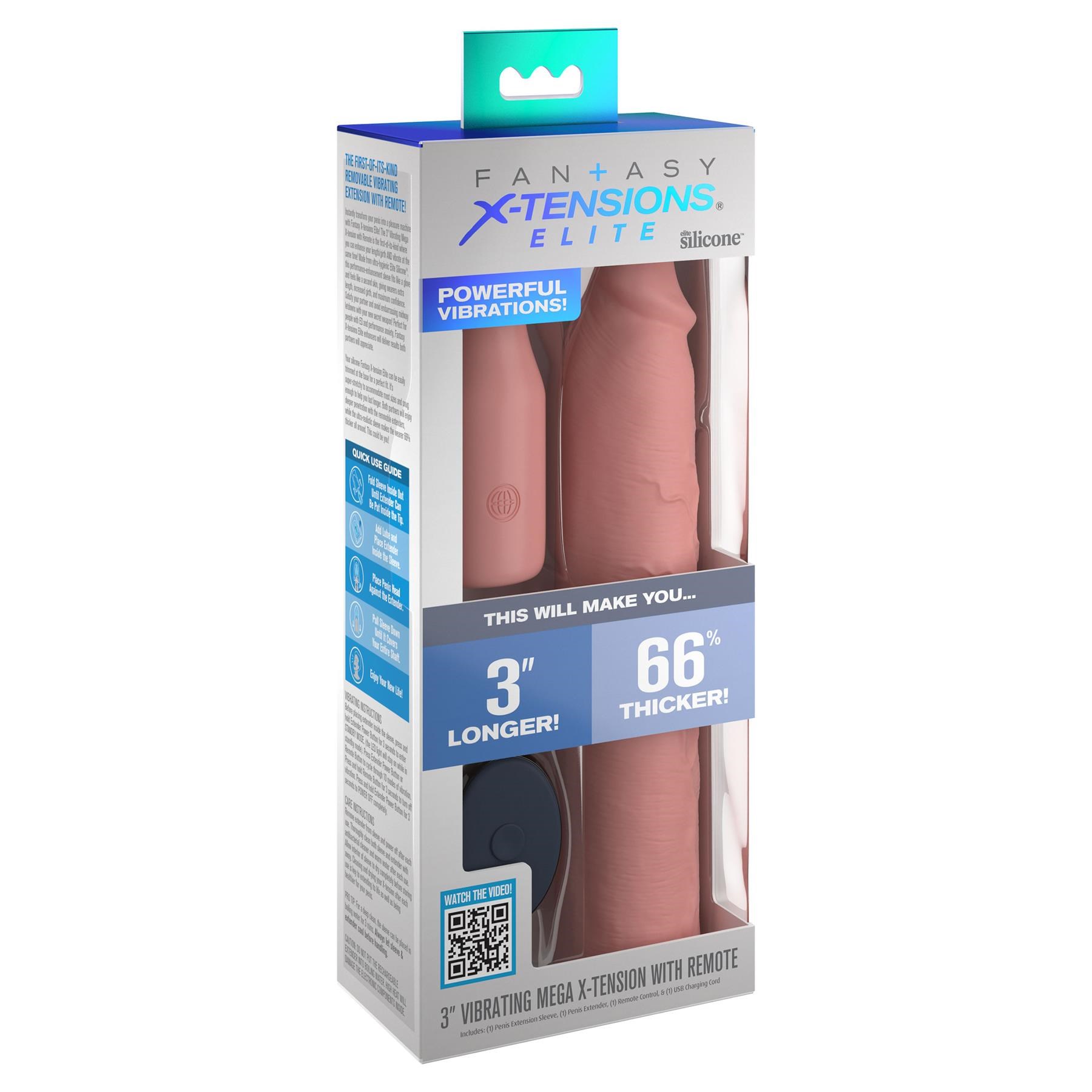 Fantasy Extensions Elite 3" Vibrating Mega Extension - Packaging Shot - White