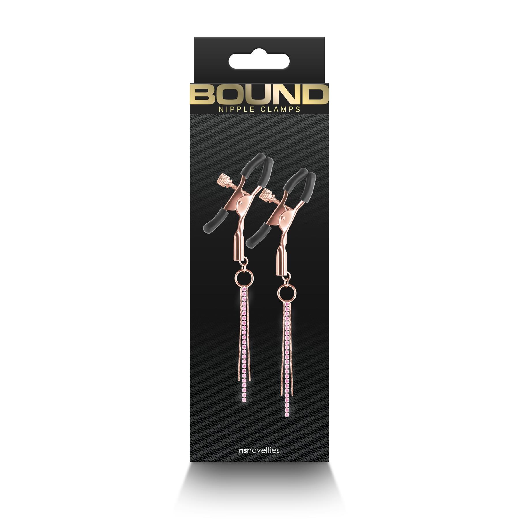 Bound Rose Gold Nipple Clamps With Jewel Chains - Packaging Shot