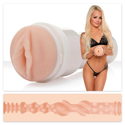 Fleshlight Girls - Elsa Jean model and stroker with cross section of tunnel