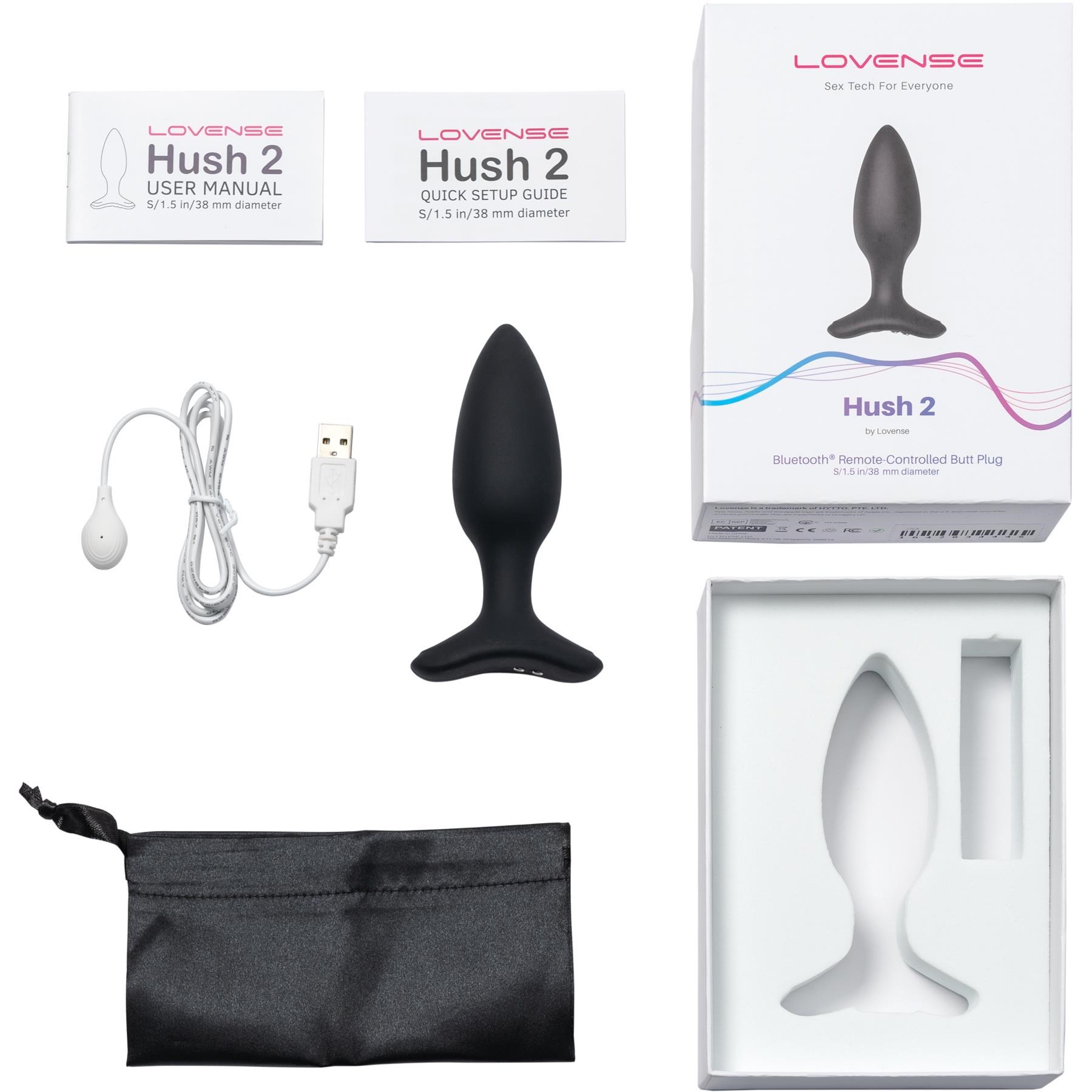 Lovense Hush 2 Bluetooth Vibrating Butt Plug - Small - All Components