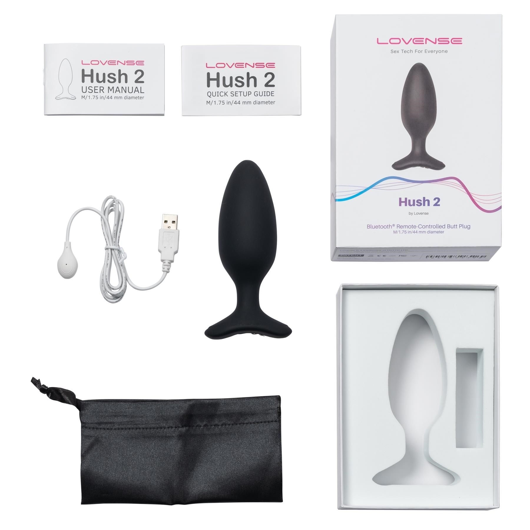 Lovense Hush 2 Bluetooth Vibrating Butt Plug - Medium - All Components