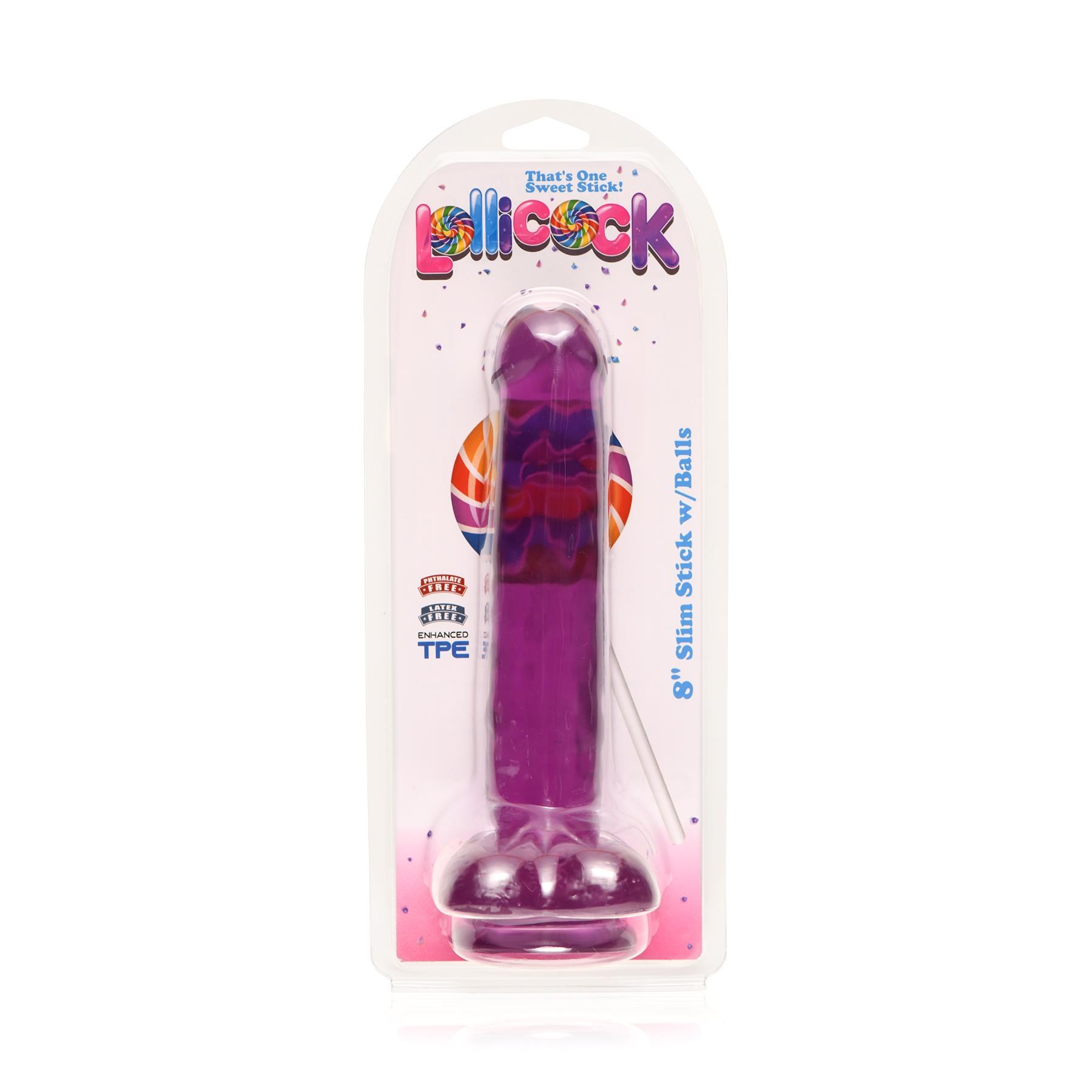 Lollicock 8-Inch Slim Stick Dildo Package Shot - Purple