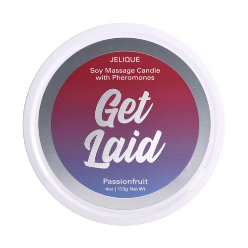 MASSAGE CANDLE WITH PHEROMONES -GET LAID front of tin