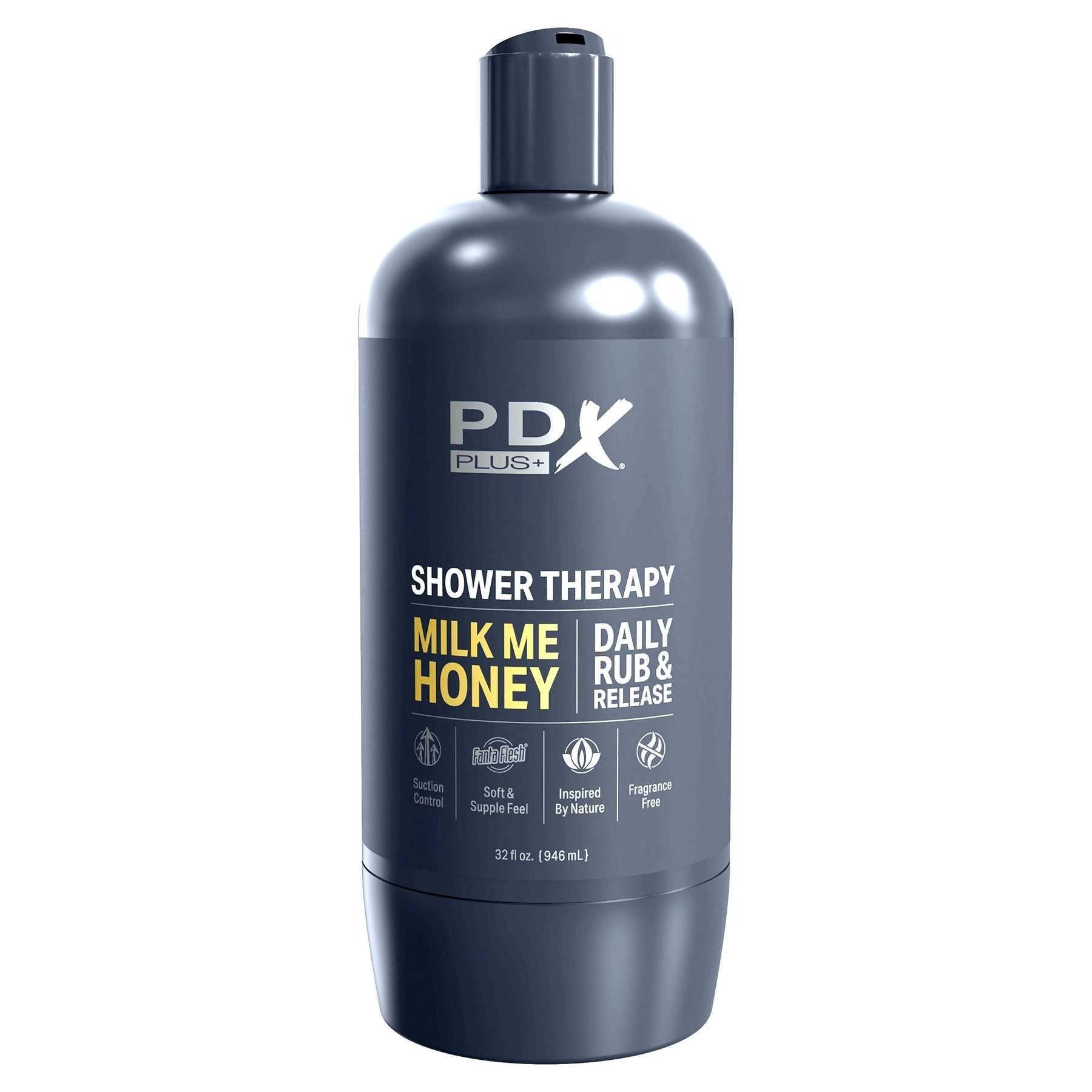 PDX Plus Shower Therapy Milk Me Honey Discreet Stroker brown with cap on