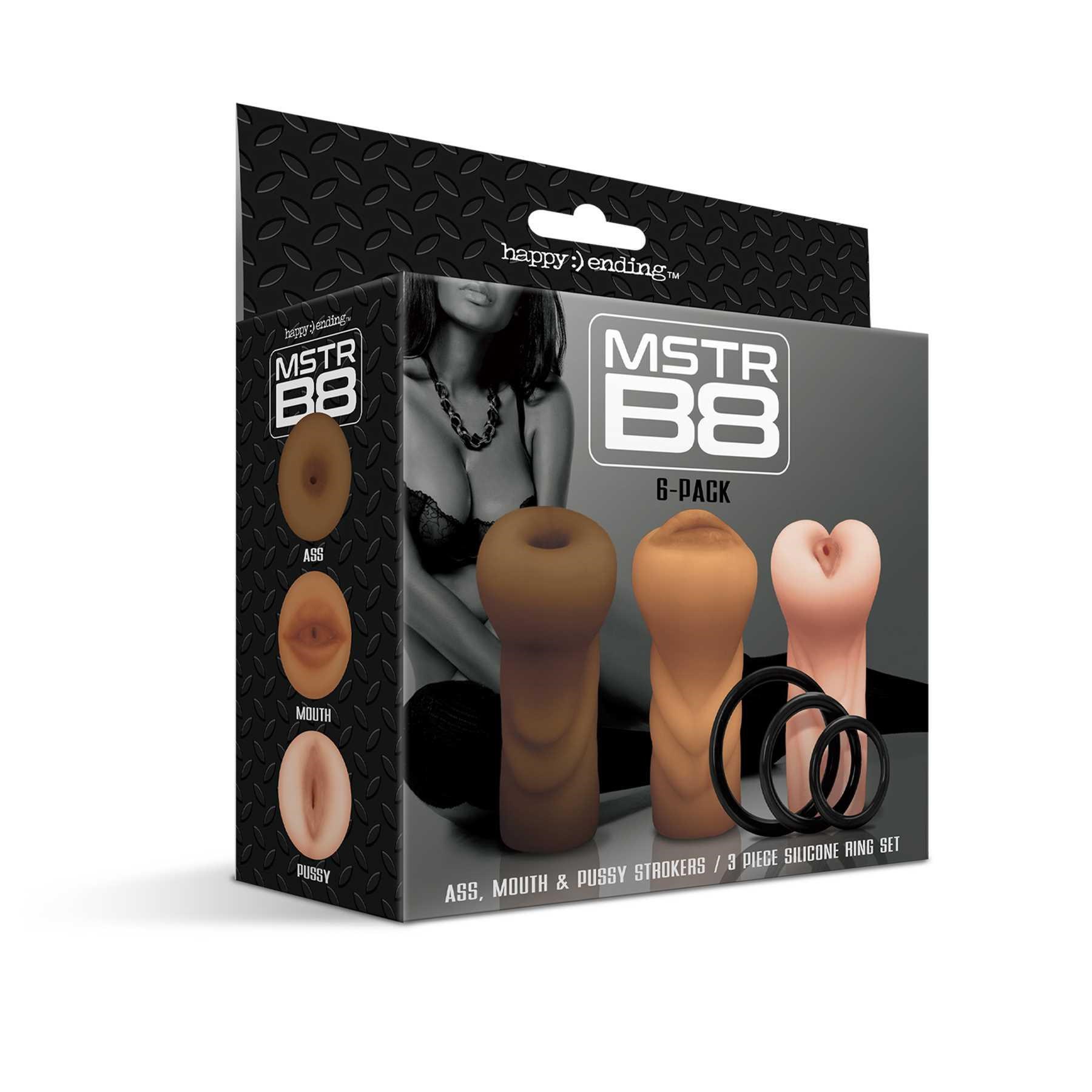 MSTR B8 Six Pack, Ass, Mouth, Pussy Masturbation Sleeves with Six Penis Rings box