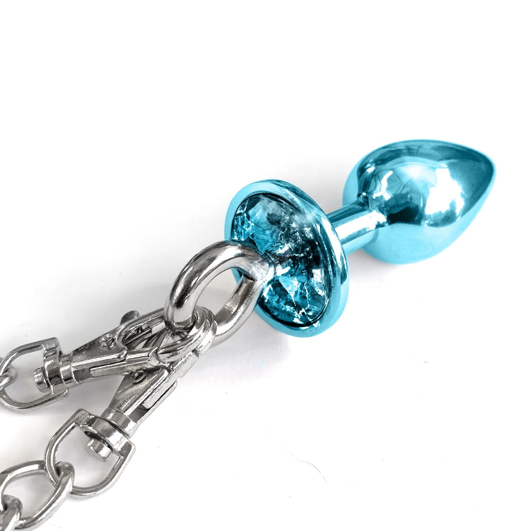 Nixie Metal Butt Plug and Fur Cuff Set - Anal Plug - Blue