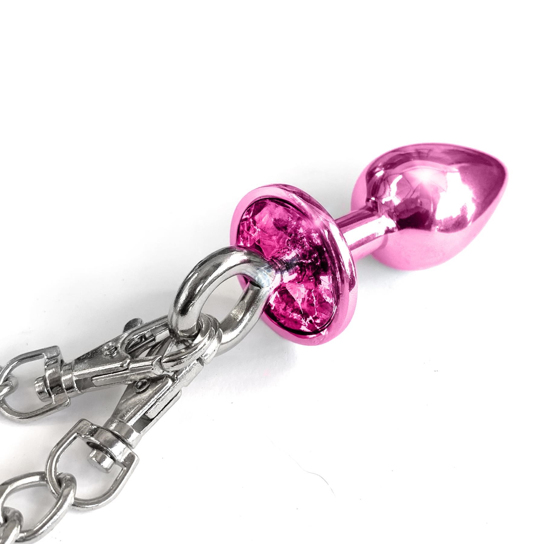 Nixie Metal Butt Plug and Fur Cuff Set - Anal Plug - Pink