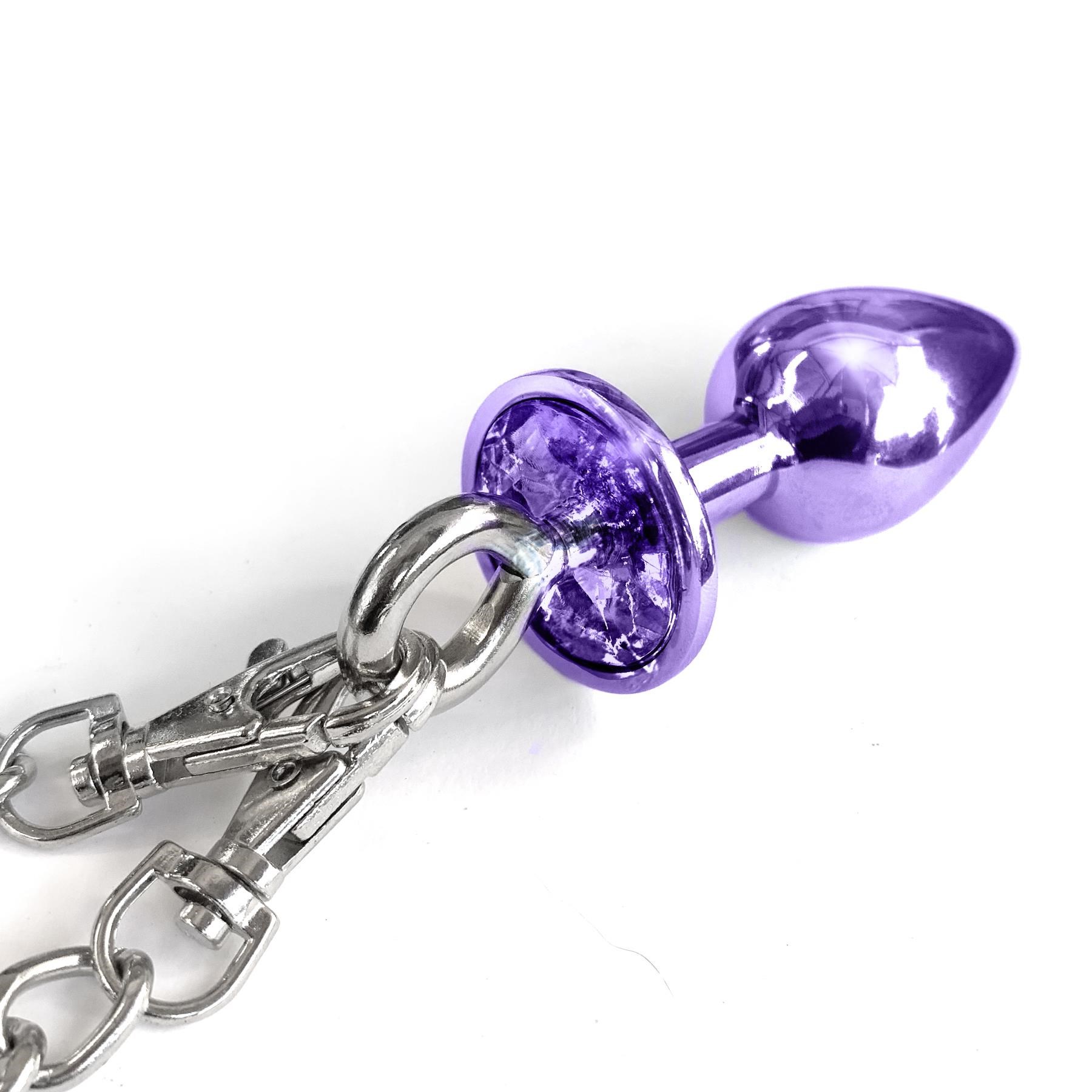 Nixie Metal Butt Plug and Fur Cuff Set - Anal Plug - Purple