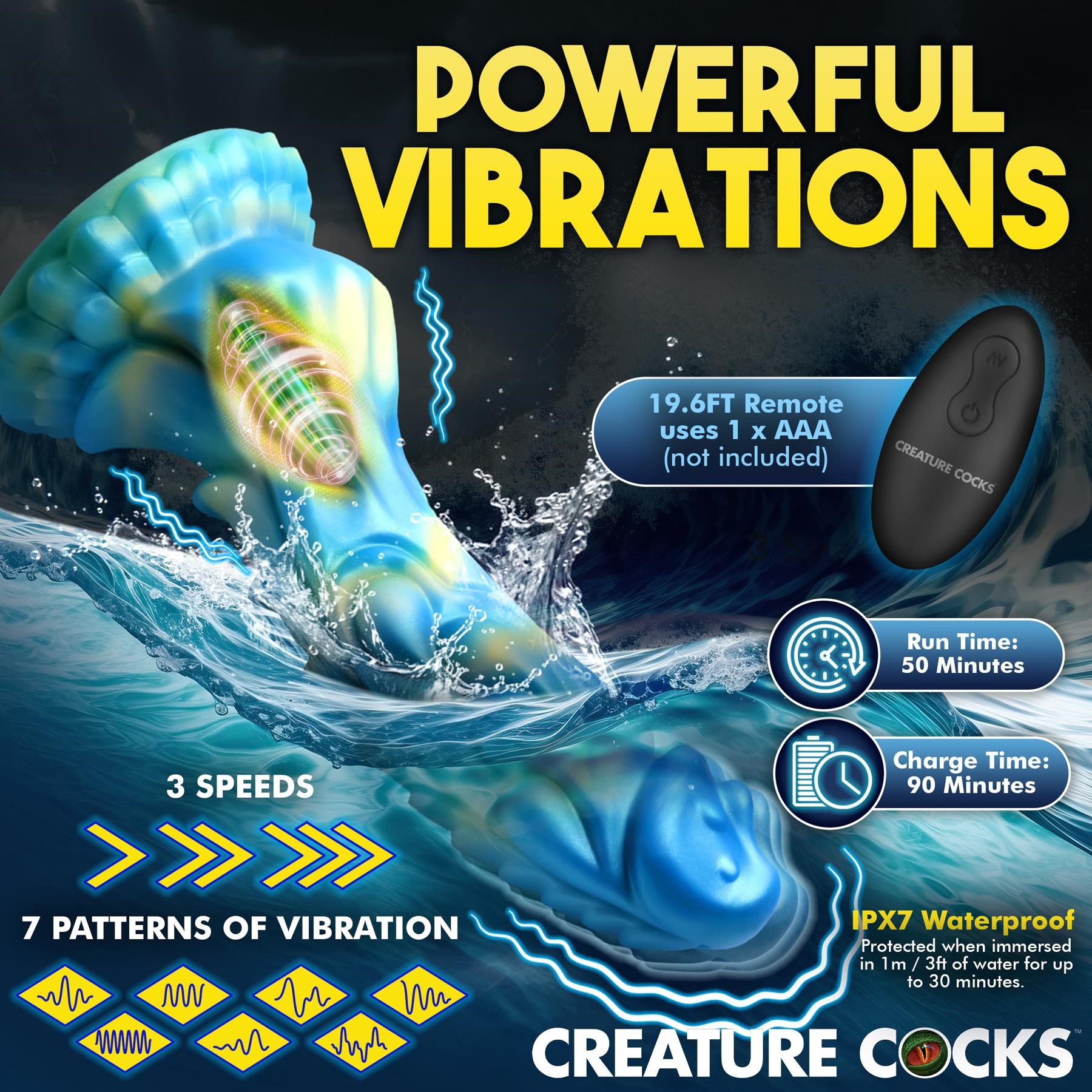 CreatureCocks Sea Stallion Vibrating Dildo with Remote - Waterproof Shot