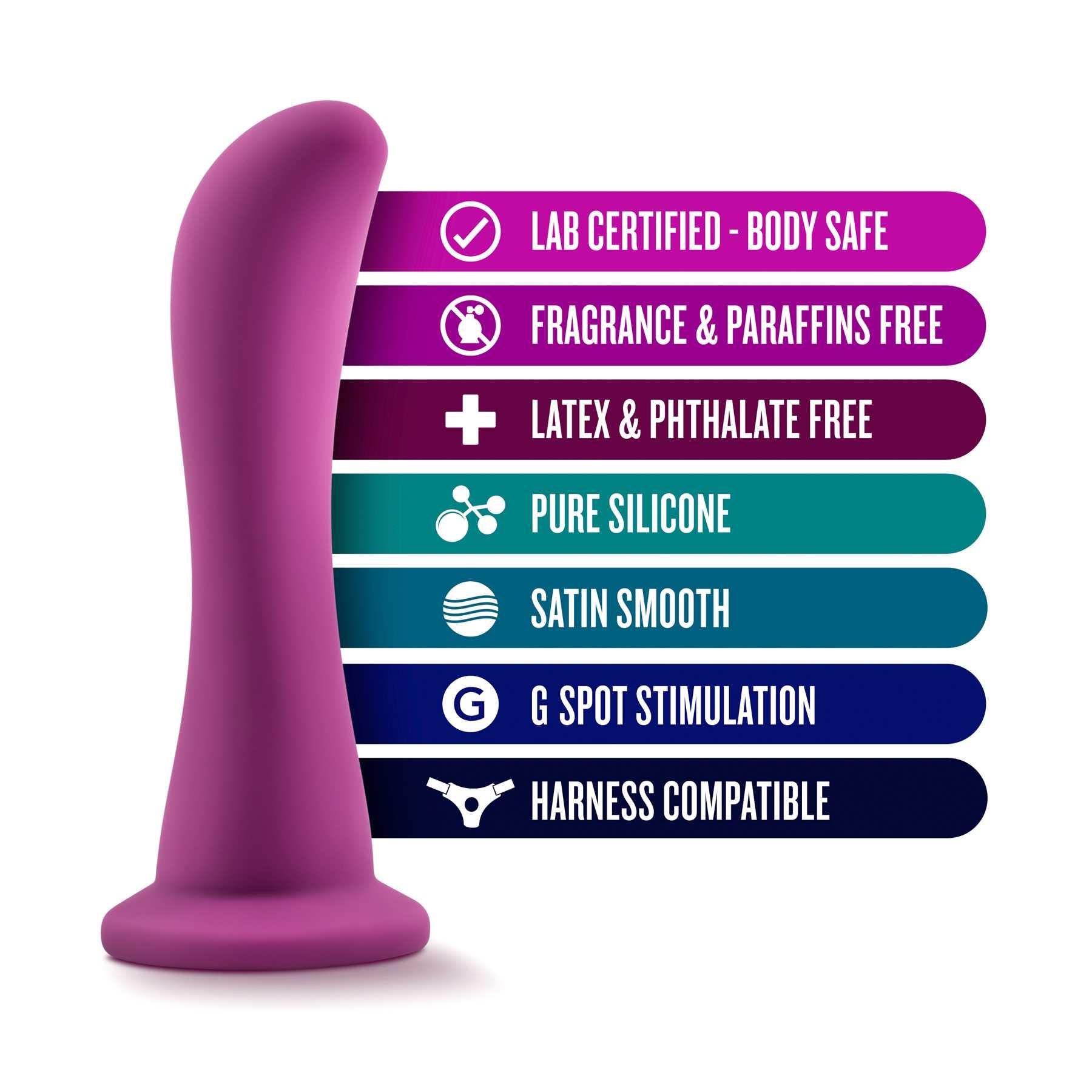 Temptasia Bellatrix Curved G-Spot Dildo 6.25 features info sheet