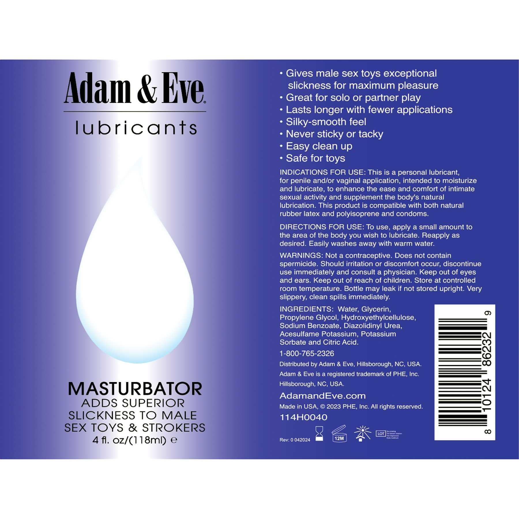 Adam & Eve Masturbator Lube 4 oz front of bottle