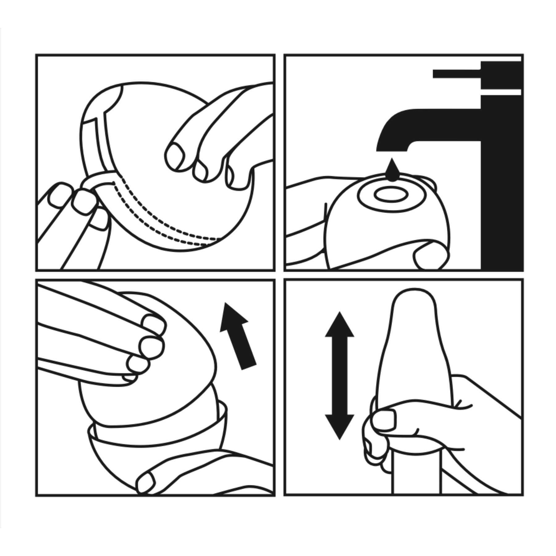 Satisfyer Masturbator Egg 3er Set - Riffle illustration of how to add water drops and operate egg