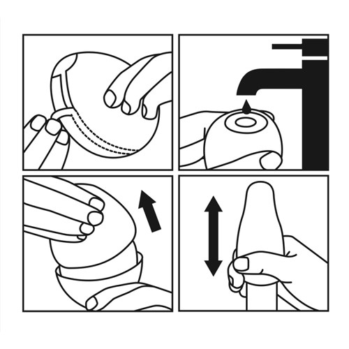 Satisfyer Masturbator Egg 3er Set - Riffle illustration of how to add water drops and operate egg