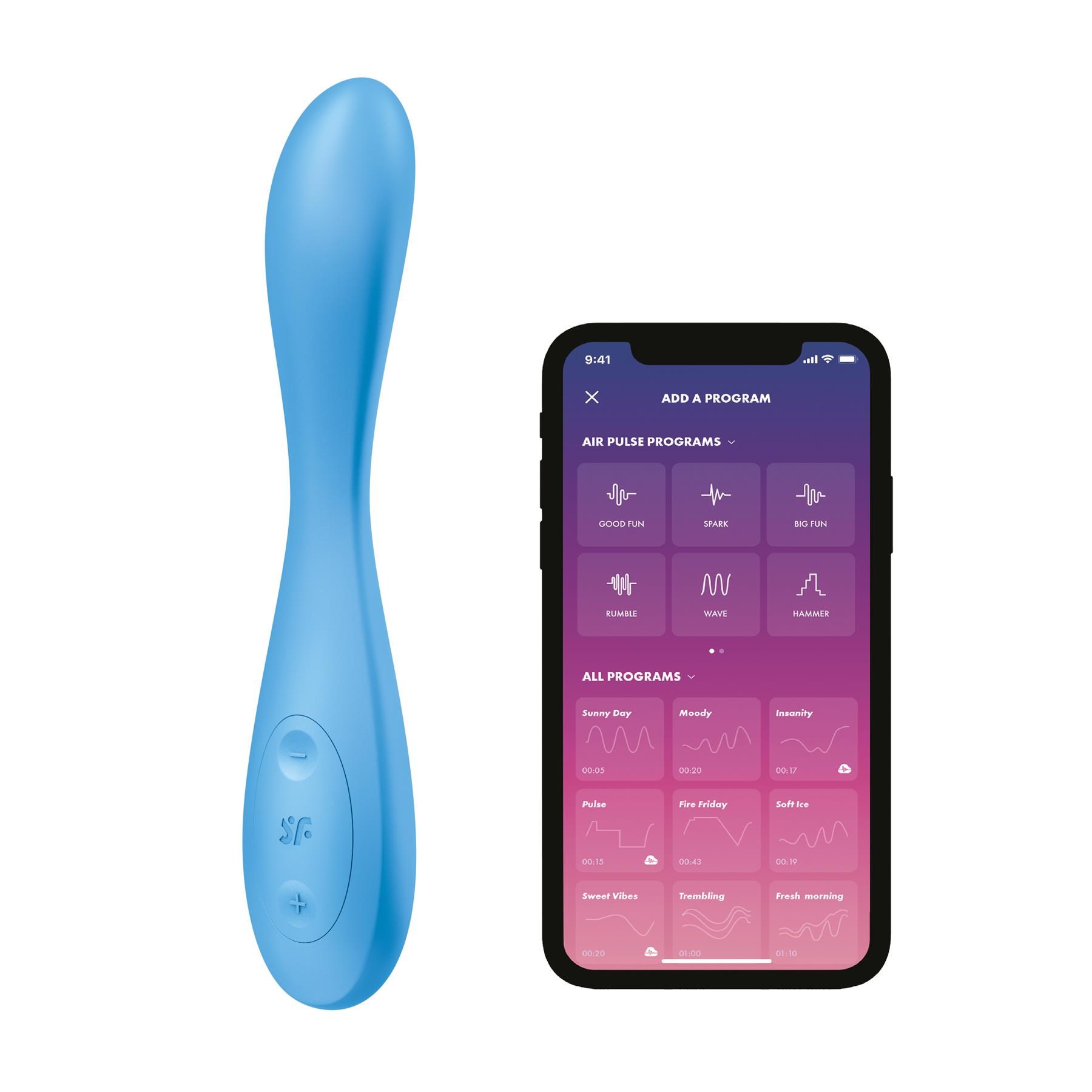 Satisfyer G-Spot Flex 4+ App Enabled Vibrator - Product Shot with Phone