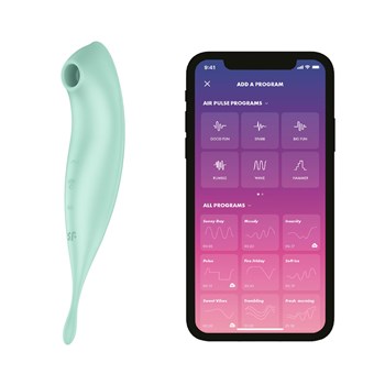 Satisfyer Twirling Pro+ App Enabled Air Pulse Clitoral Stimulator - Product and Phone App