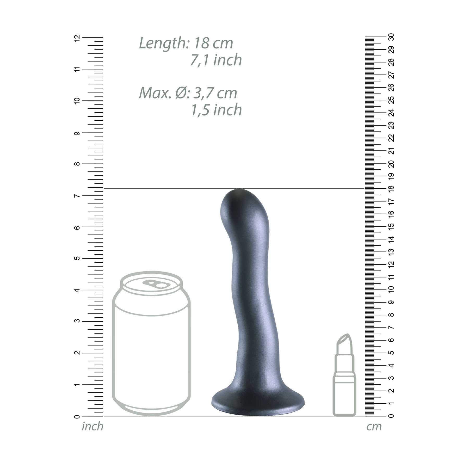 OUCH! METALLIC SILICONE 7 ULTRA SOFT CURVY G-SPOT DILDO dimensions illustration