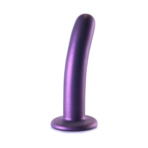 OUCH! METALLIC SILICONE 6 SMOOTH G-SPOT DILDO standing on table