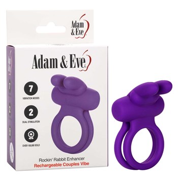 Adam & Eve Silicone Rechargeable Rockin' Rabbit Enhancer with box