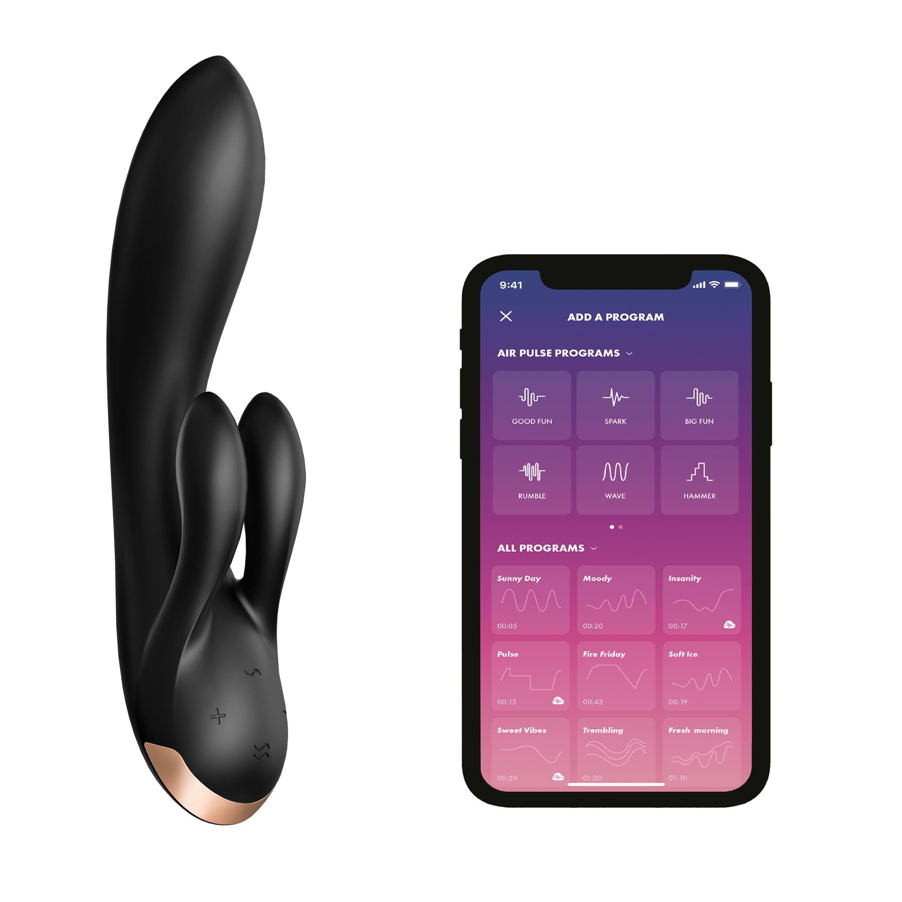 Satisfyer Double Flex App Enabled Rabbit Vibrator - Product with Phone App