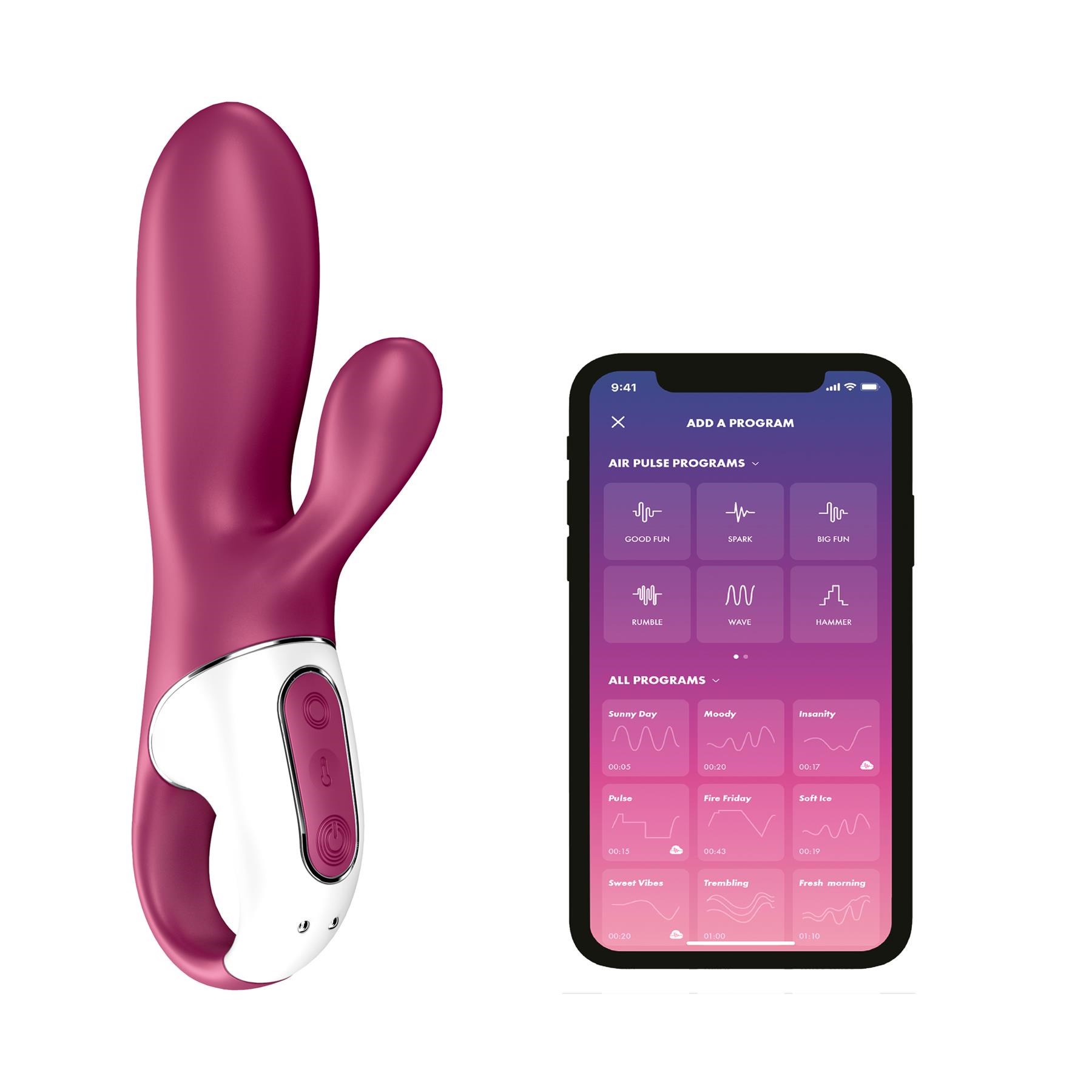 Satisfyer Air Pump Bunny 2 Inflatable Vibrator - Product Shot With Phone App