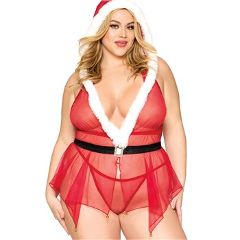 Santa mesh babydoll w G-string q/s front cropped