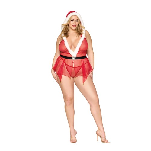 Santa mesh babydoll w G-string q/s front