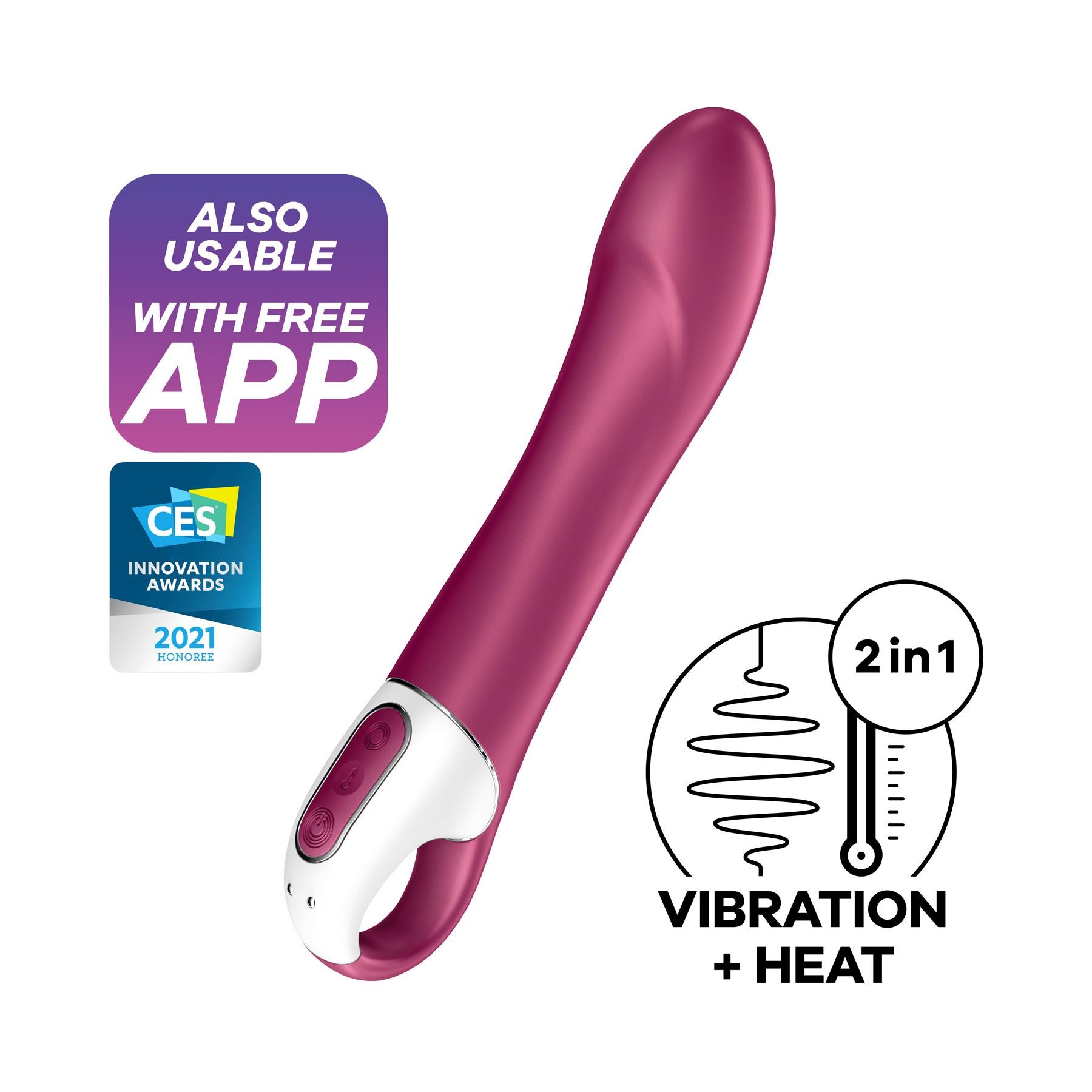 Satisfyer Big Heat G-Spot Vibe tilted view with app