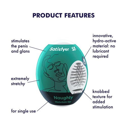 Satisfyer Masturbator Egg 3er Set - Naughty product call out features sheet