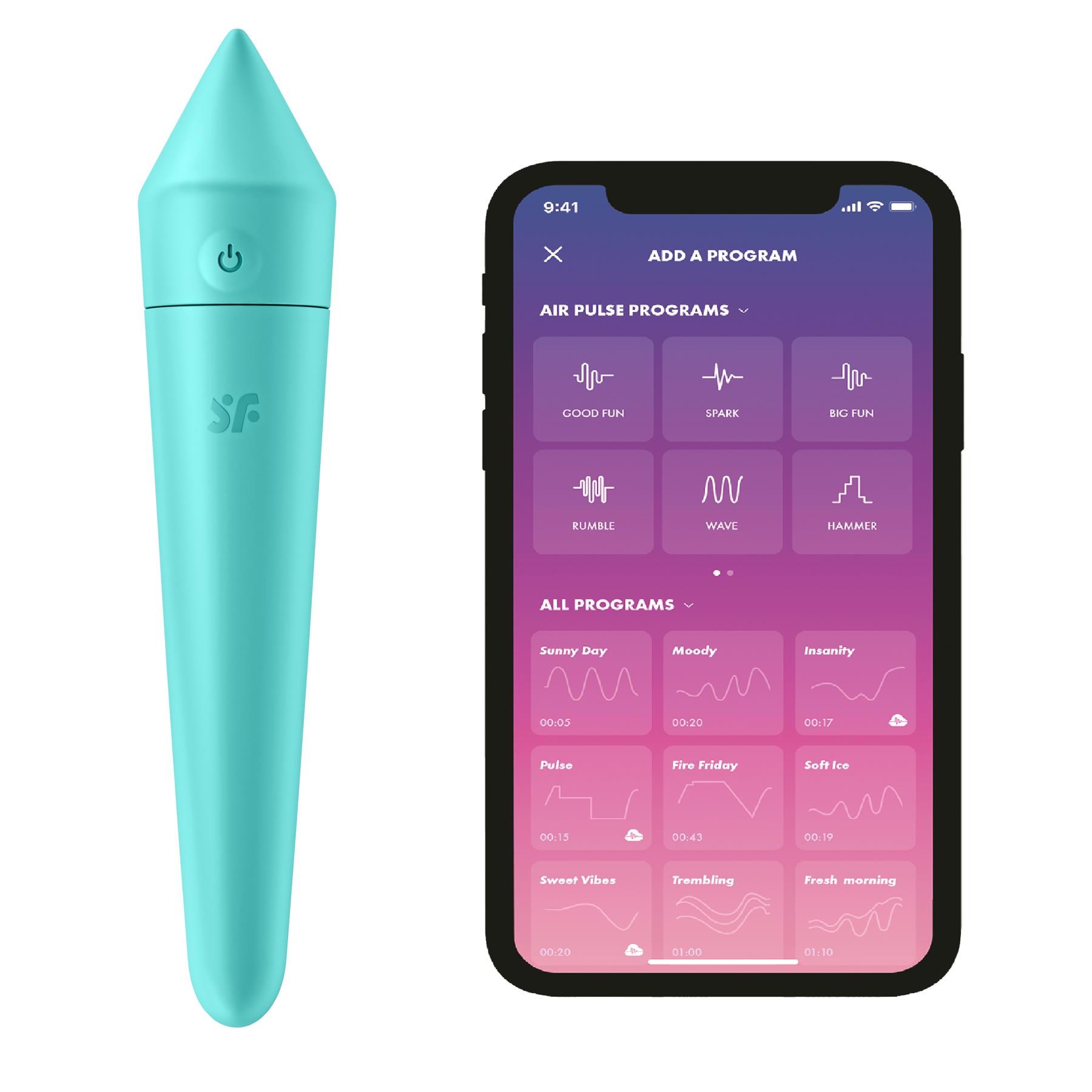 Satisfyer Ultra Power Bullet 8 Product Shot with phone showing app