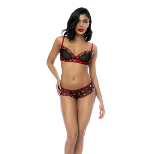 Heart-embroidered mesh 3 pcs set front