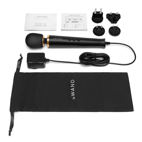 Le Wand Powerful Petite Plug In Wand Massager with plug in attachments, bag and manual