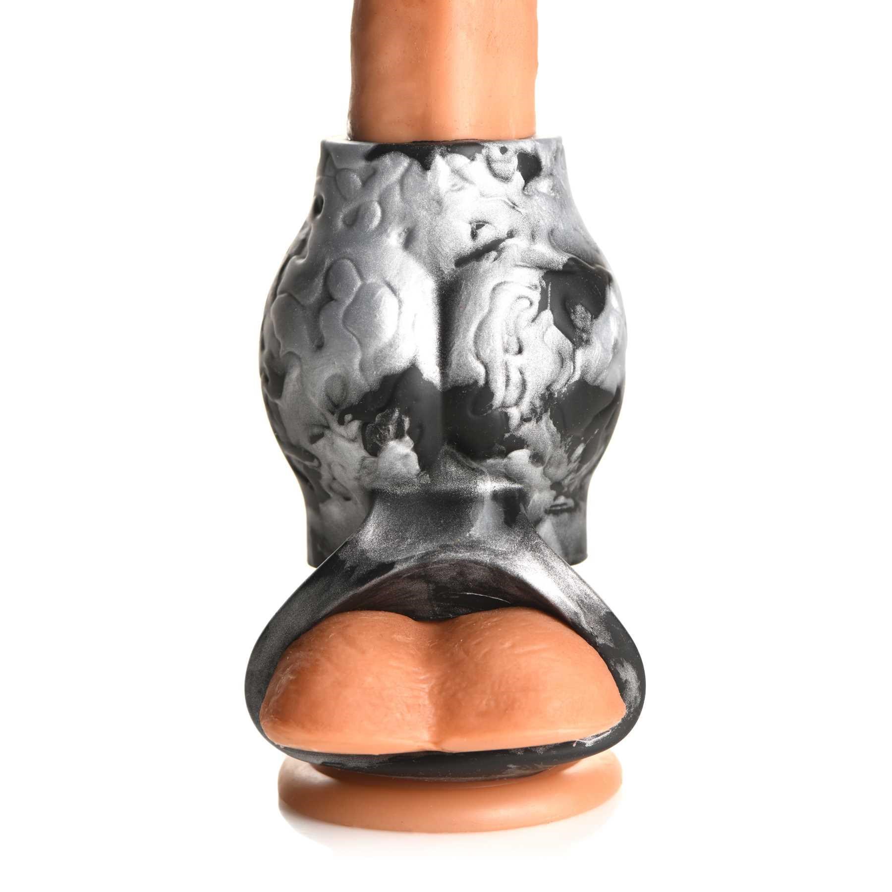 Creature Cocks Night Prowler Silicone Penis Sleeve + Ball Stretcher - Medium close up on dildo