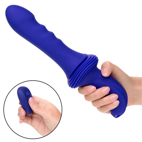 Overdrive Remote Control Ridged Thruster Sex Machine in hand with remote